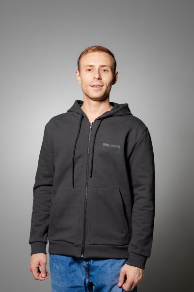 Худи на молнии серый SKOLKOVO