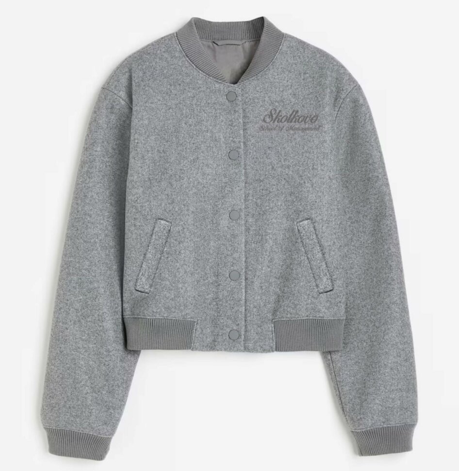 Бомбер пальтовый oversize, серый