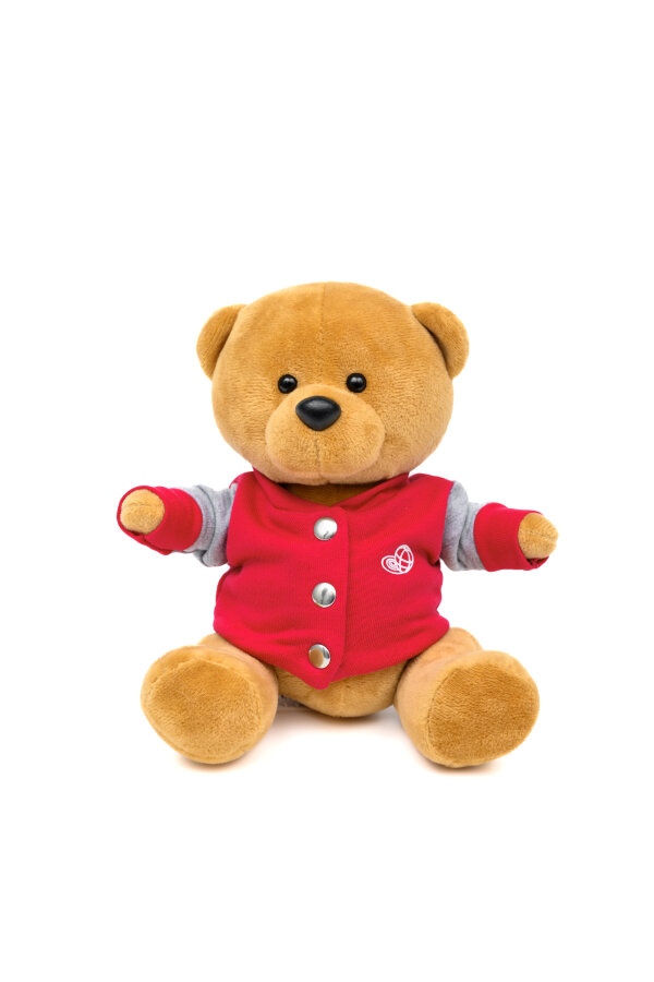 Плюшевый мишка в бордовом бомбере SKOLKOVO