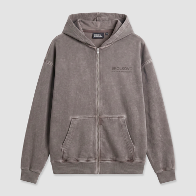 Худи на молнии SKOLKOVO Garment Dyed, коричневый