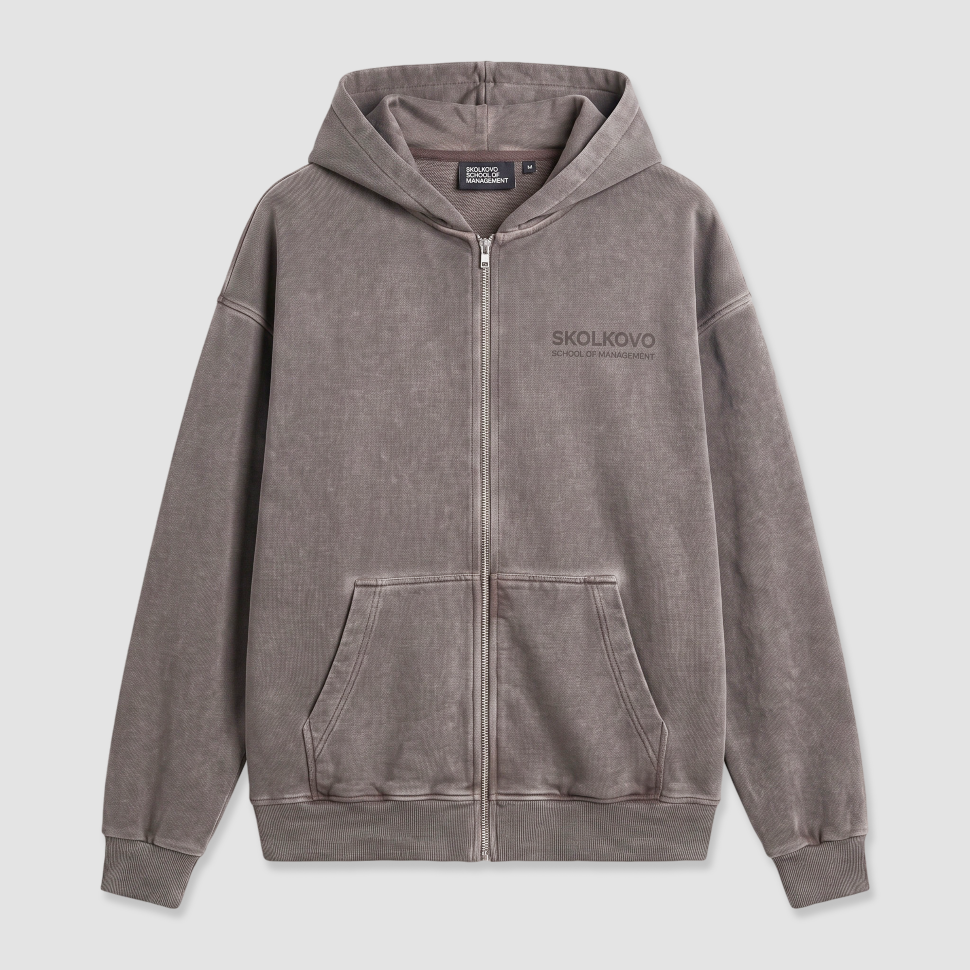 Худи на молнии SKOLKOVO Garment Dyed, коричневый